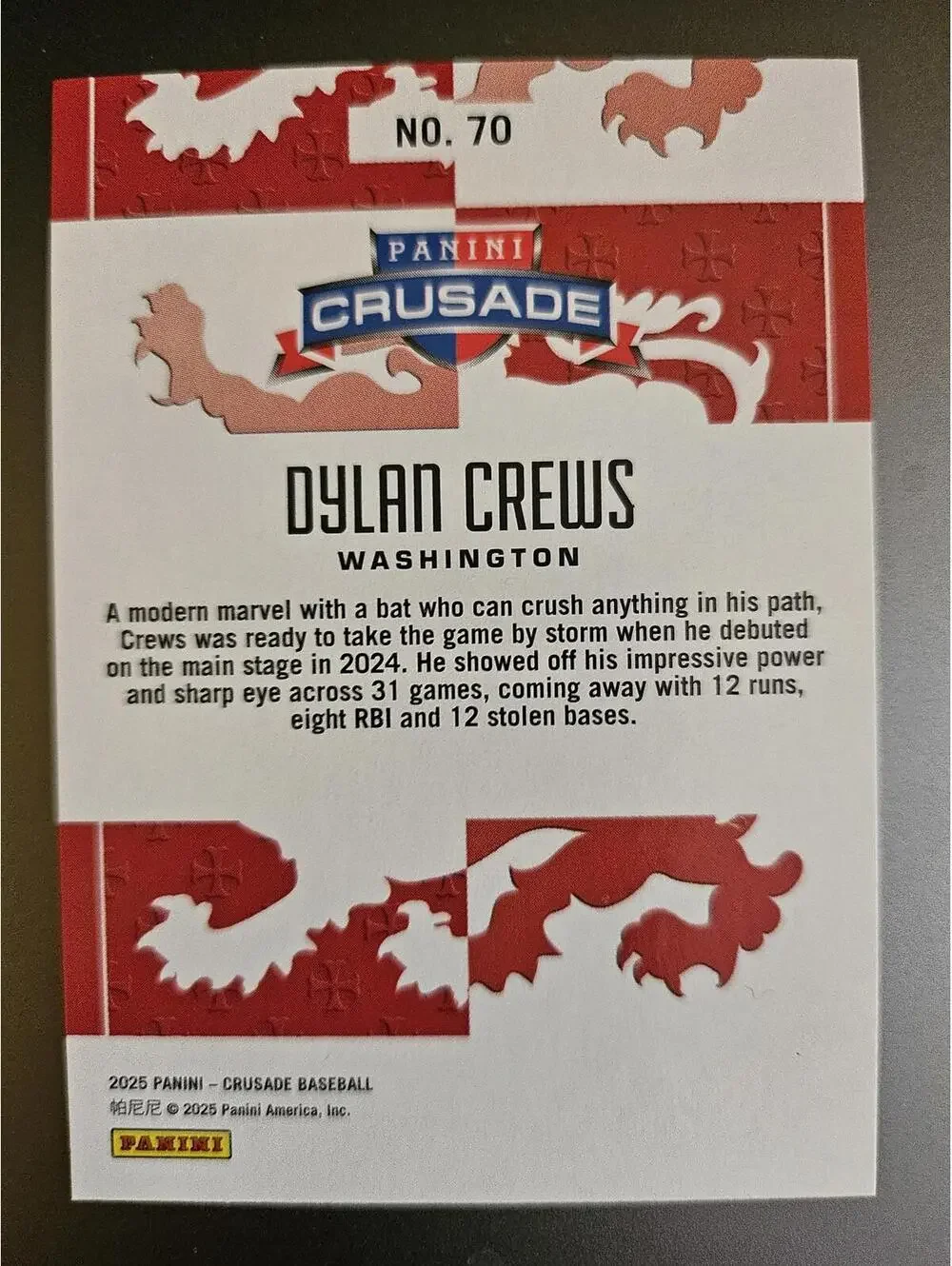 2025 Panini Crusade - Dylan Crews (RC) Rookie  #70 - Nationals